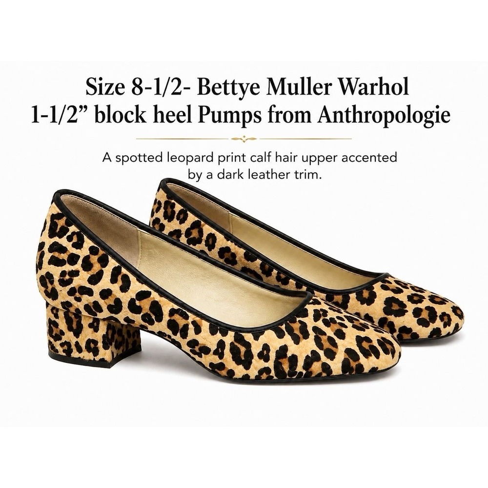 Bettye Muller Women's Leopard Calf Hair Round Toe Slip On Block Heel 8.5 - Picture 4 of 9